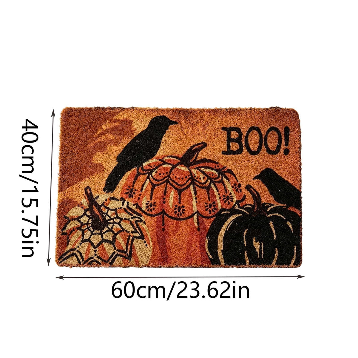 Halloween Pumpkin Crow Coir Doormat 23.6x15.7 Inch Fall Front Porch Welcome Mat Non Slip Seasonal Entryway Decor for Home Indoor Outdoor Display