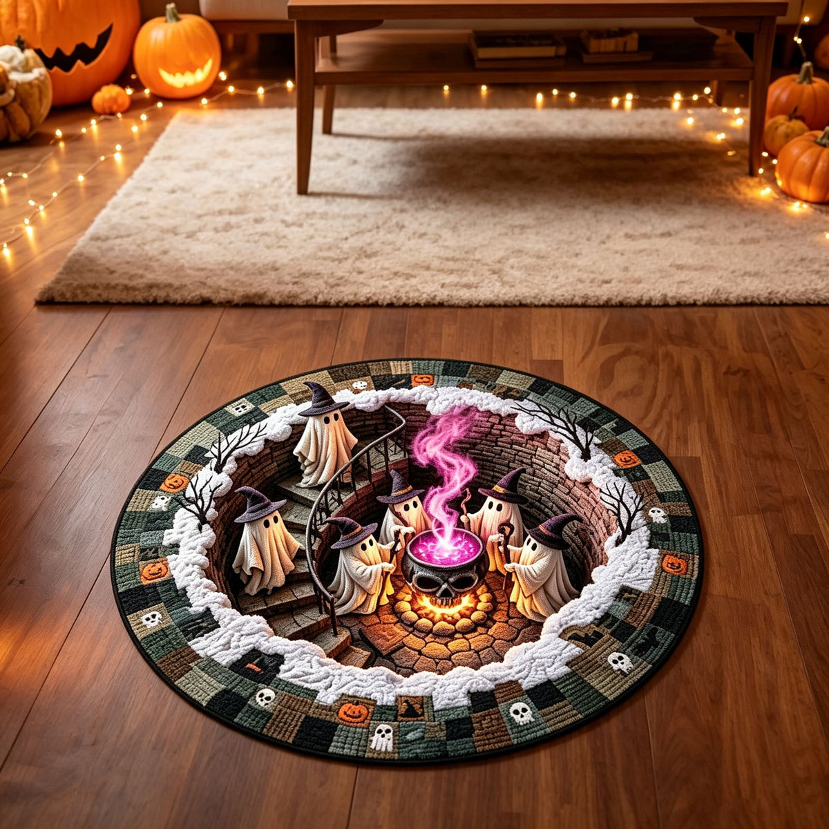 Win s Way 3D Illusion Round Halloween Rug Optical Illusion Doormat Non- Washable Entryway Decor Spooky Fall Front Door Mat for Party Decoration Available in 15.8/23.6/31.5 Inch