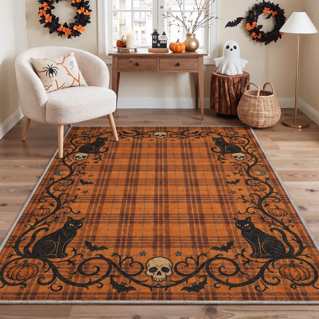 KUETH 3'x5' Halloween Machine Washable Area Rug, Non-Slip Rugs for Living Room, Bedroom and Dining Room, Orange