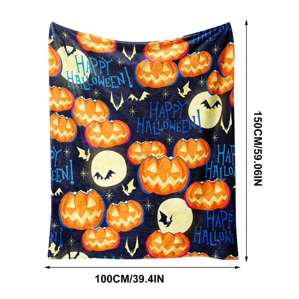 Halloween blanket,Halloween Print Throw Blanket Flannel Soft Cozy Decorative Nap Blanket with Ghost Pumpkin Skull for Office Bedroom Sofa Camping Travel(100x150cm/39x59 Inch),Black