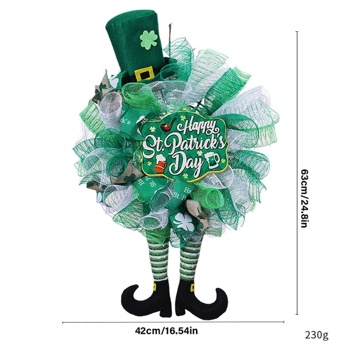 Overstock Outlet St. Patrick’S Day Leprechaun Wreath & Ribbon, Front Door Decor for St. Patrick’S Day, Irish Holiday Wreath, Wall Decoration for St. Patrick’S Day Festivities