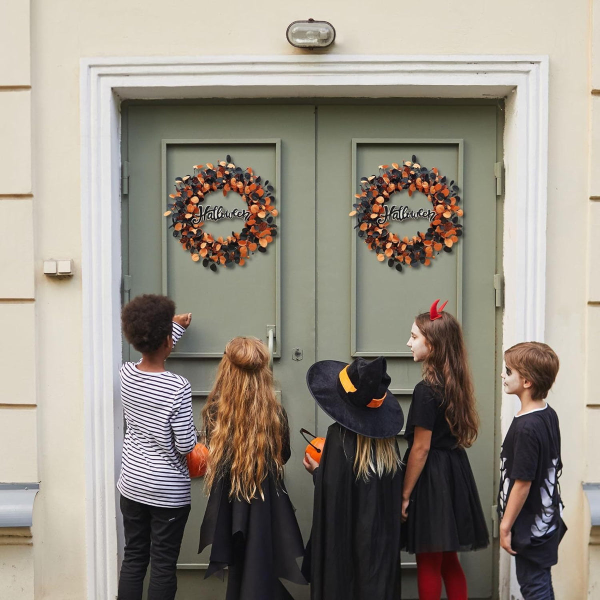 22 inch Pumpkin Wreath Halloween Wreaths for Front Door Fall Decorations for Home with Wood Pumpkins Thanksgiving Decorations with Glitter Decorations Sign