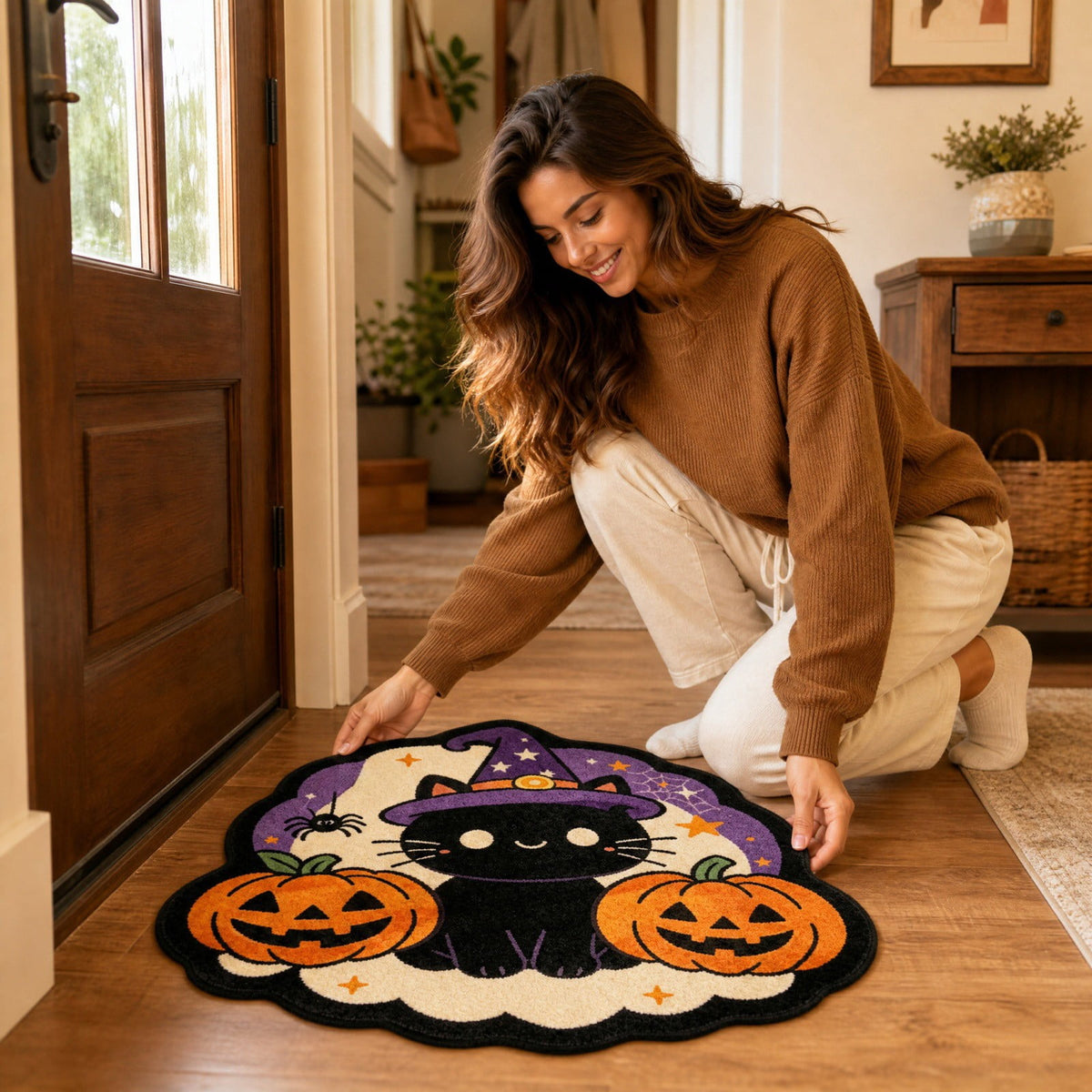 Halloween Door Mat Pumpkin Shaped Non-Absorbent Skidproof Mat 15.75x23.62in Polyester Skidproof & Weather Resistant for Front Door Porch Indoor Outdoor Halloween Door Mat by MPOISVA