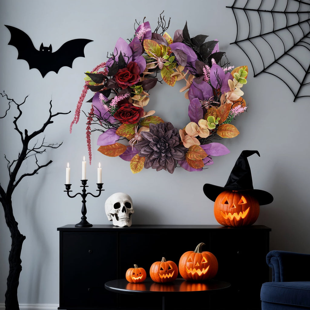 Halloween Wreath, Halloween Decorations Prelit Front Door Wreath for Indoor Wall Window Decor（18/20/22 Inch）