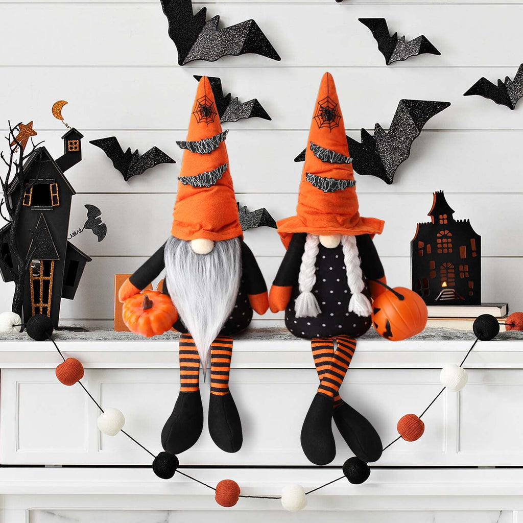 Ayieyill 2PCS Halloween Gnome Plush Decorations - Mr and Mrs Handmade Scandinavian Tomte for Halloween Table Ornament, Tiered Tray Decor, Halloween Trick or Treat Gift