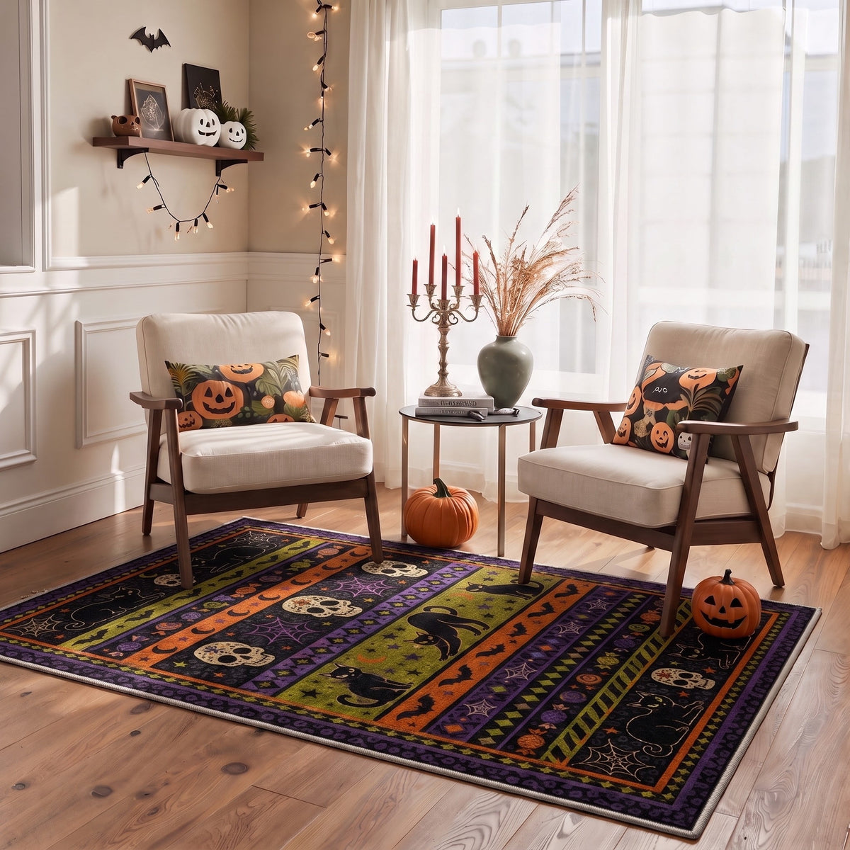 KUETH 3'x5' Halloween Machine Washable Area Rug, Non-Slip Rugs for Living Room, Bedroom and Dining Room, Orange