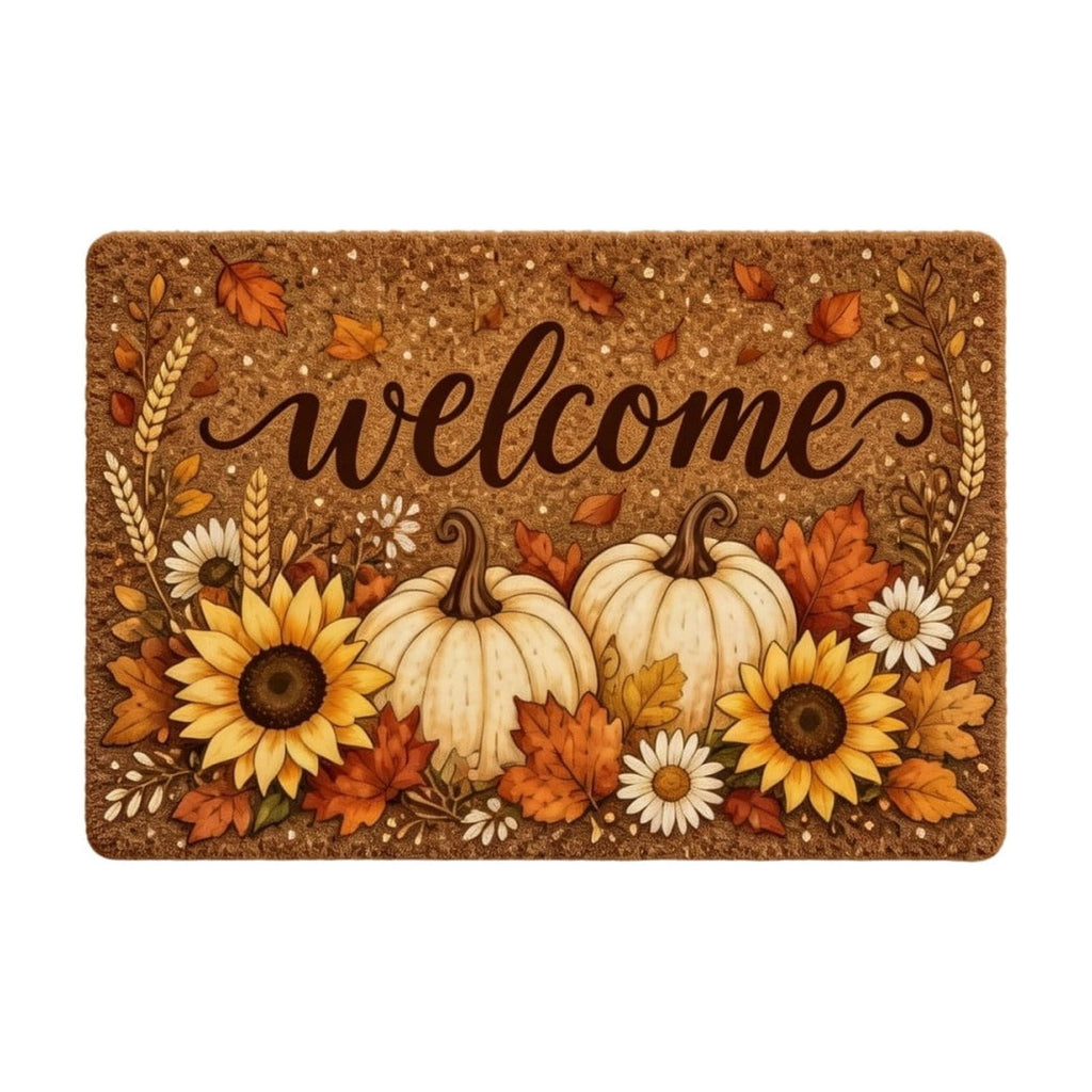 Fall Thanksgiving Welcome Doormat with Pumpkin Maple Leaf Design 15.75 x 23.62 Inch Crystal Velvet Seasonal Rug for Entryway Kitchen Home Decor