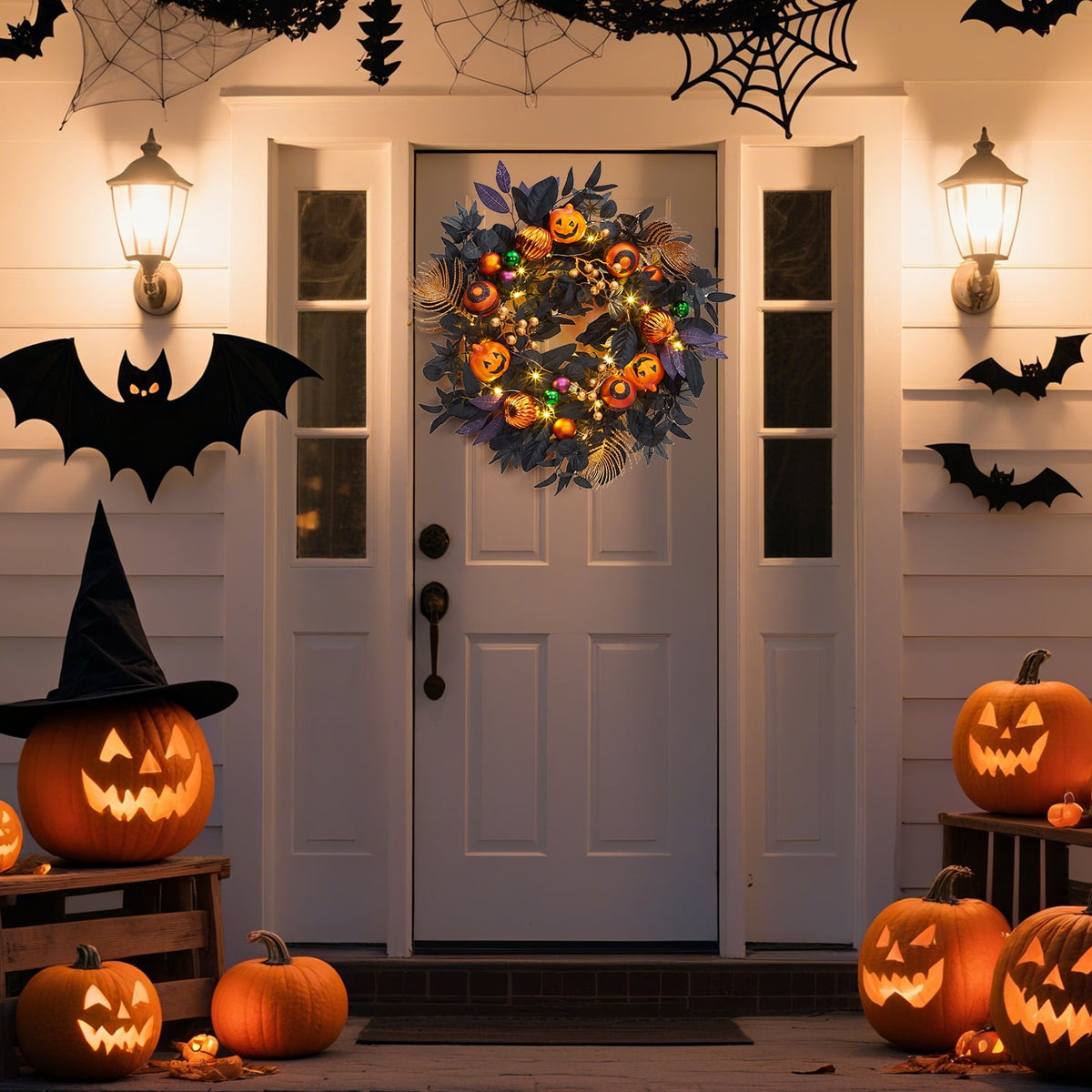 Garvee Halloween Wreath for Front Door, 18 Inch/20 Inch Fall Wreath for Indoor Outdoor Wall Window Porch Patio Garden Farmhouse Home Party Prom Decoration