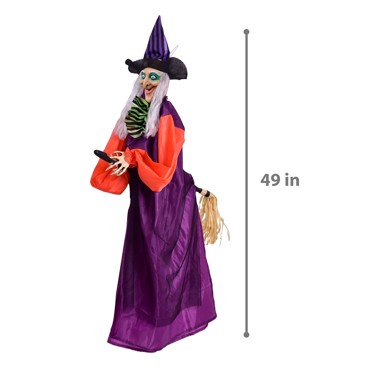 Halloween Witch Decoration, 49-Inch Hanging or Standing Prop with Broom and Wand for Porch and Yard Decor