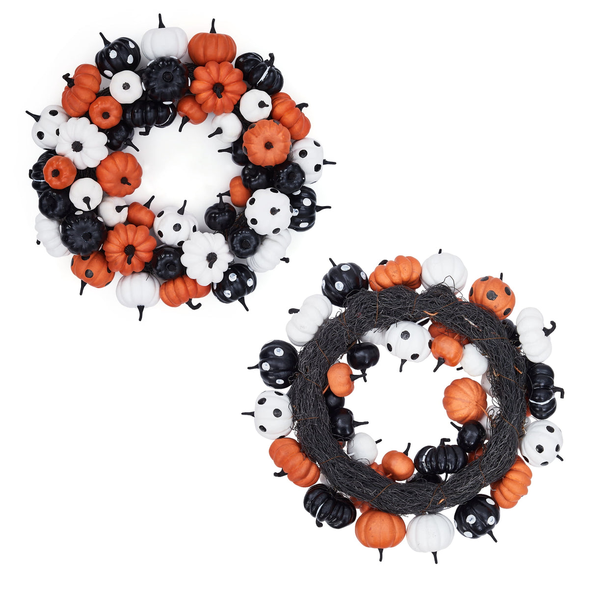Festisoul Halloween Pumpkin Wreath for Front Door, 18'' Fall Wreath, Rattan Bottom Halloween Indoor Outdoor Decorations for Home, Party, Fireplace