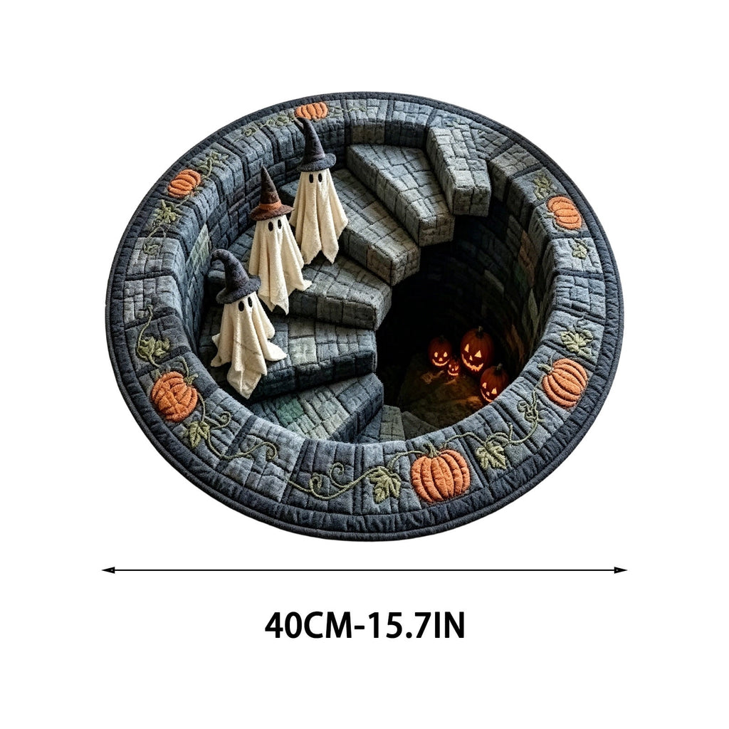 3D Illusion Halloween Round Rug 15.7 Inch, Ghost Pumpkin Spiral Staircase Print Decorative Floor Mat for Entryway Living Room Bedroom Indoor Holiday Home Decoration