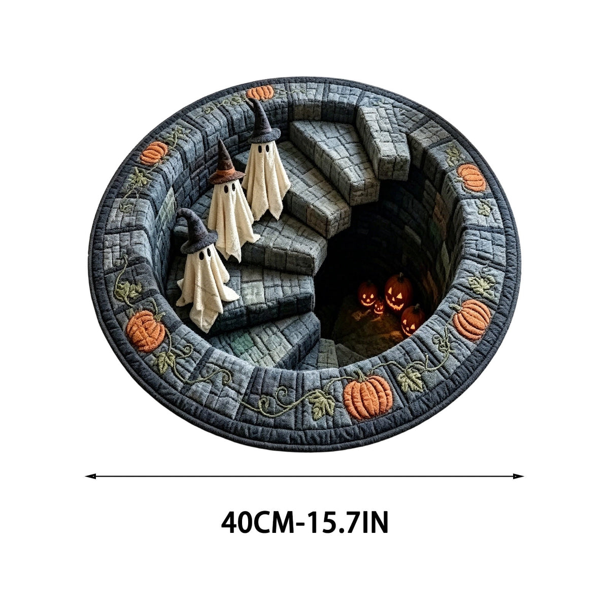 Sulaicai 3D Optical Illusion Halloween Round Rug, Spooky Ghost Pumpkin Print Absorbent Doormat, Non Slip Washable Floor Mat for Indoor Entryway Living Room Halloween Home Decor, 15.7 Inch