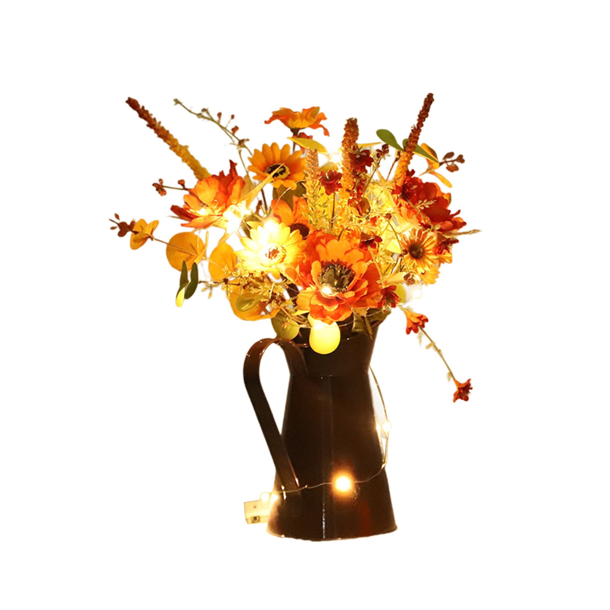 Light Up Sunflower Bouquet Decor - Battery Operated Floral Arrangement Halloween Thanksgiving Table Centerpiece Iron Vase Seasonal Home Gift(A-Not With Lame)