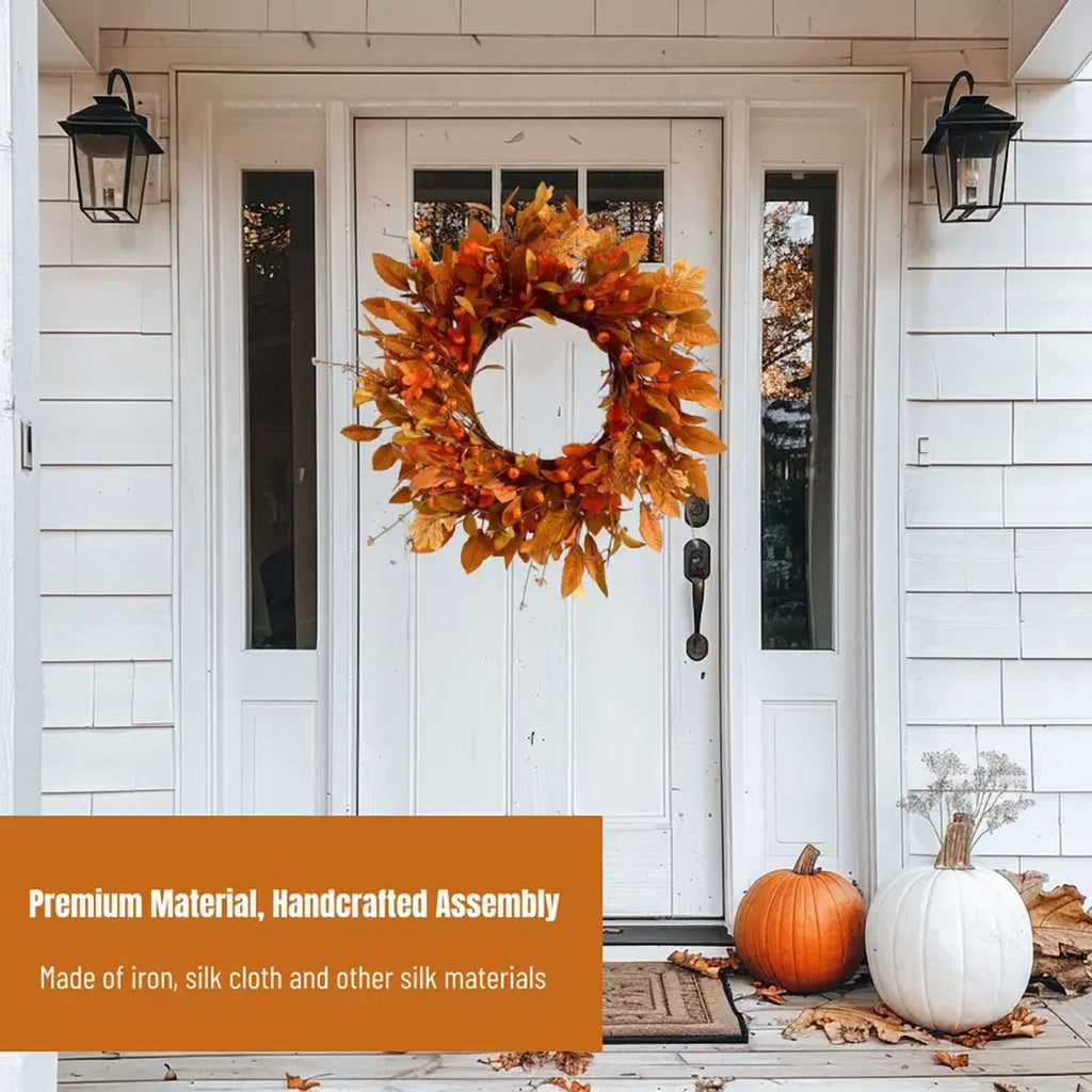 Fall Wreath Pumpkin Wreath for Front Door with Maple Leaves Harvest Wreath for Door Window Porch Thanksgiving Halloween Decor