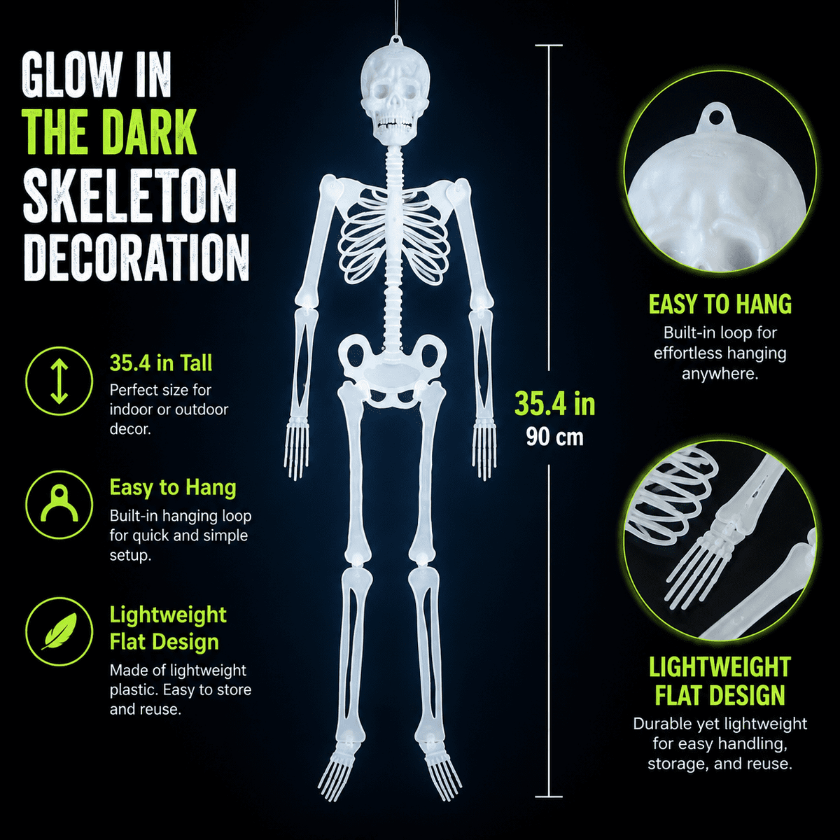 Life Size Skeleton 3 ft Luminous Halloween Skeleton Life Size Skeleton Poseable