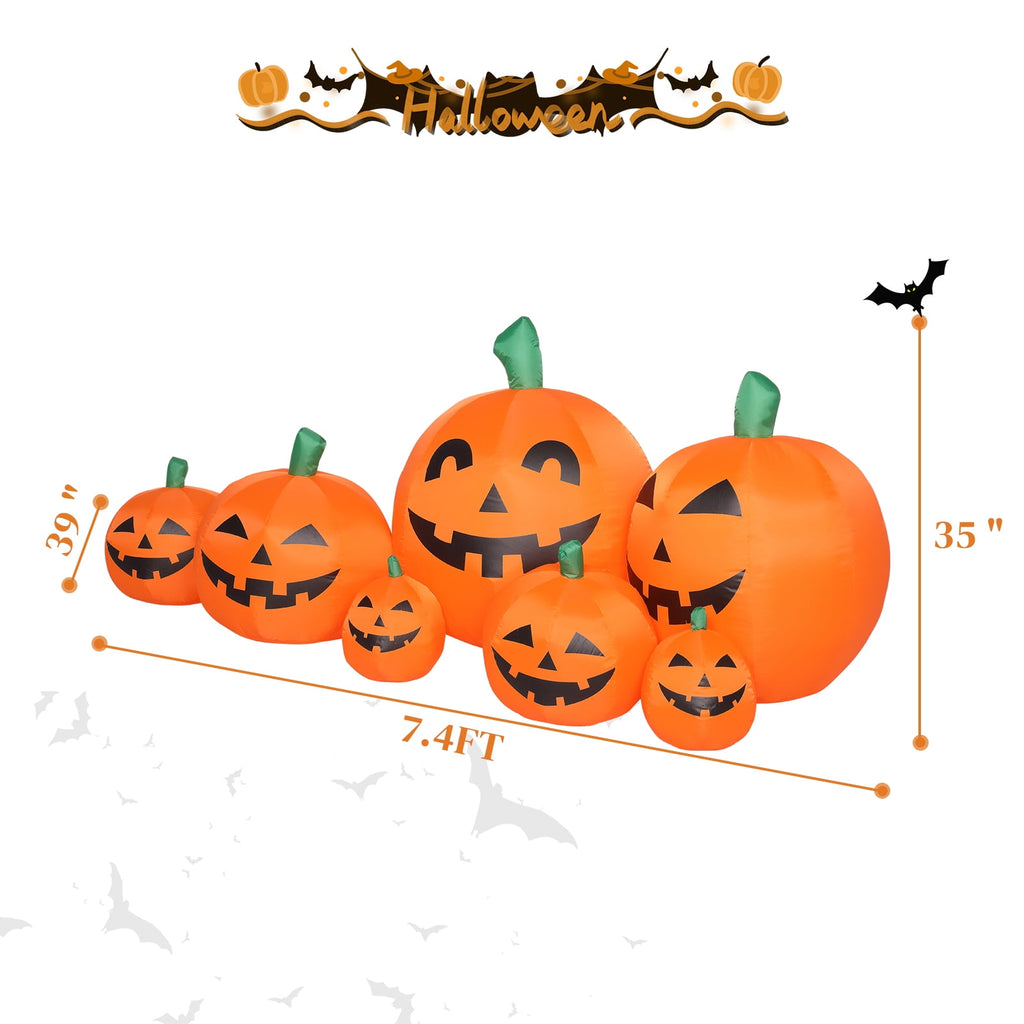 Zimtown 8 FT Halloween Inflatables Pumpkin, Halloween Decoration 5 Blow up Pumpkins,Ghost w/ Build-in LEDs for Halloween Party