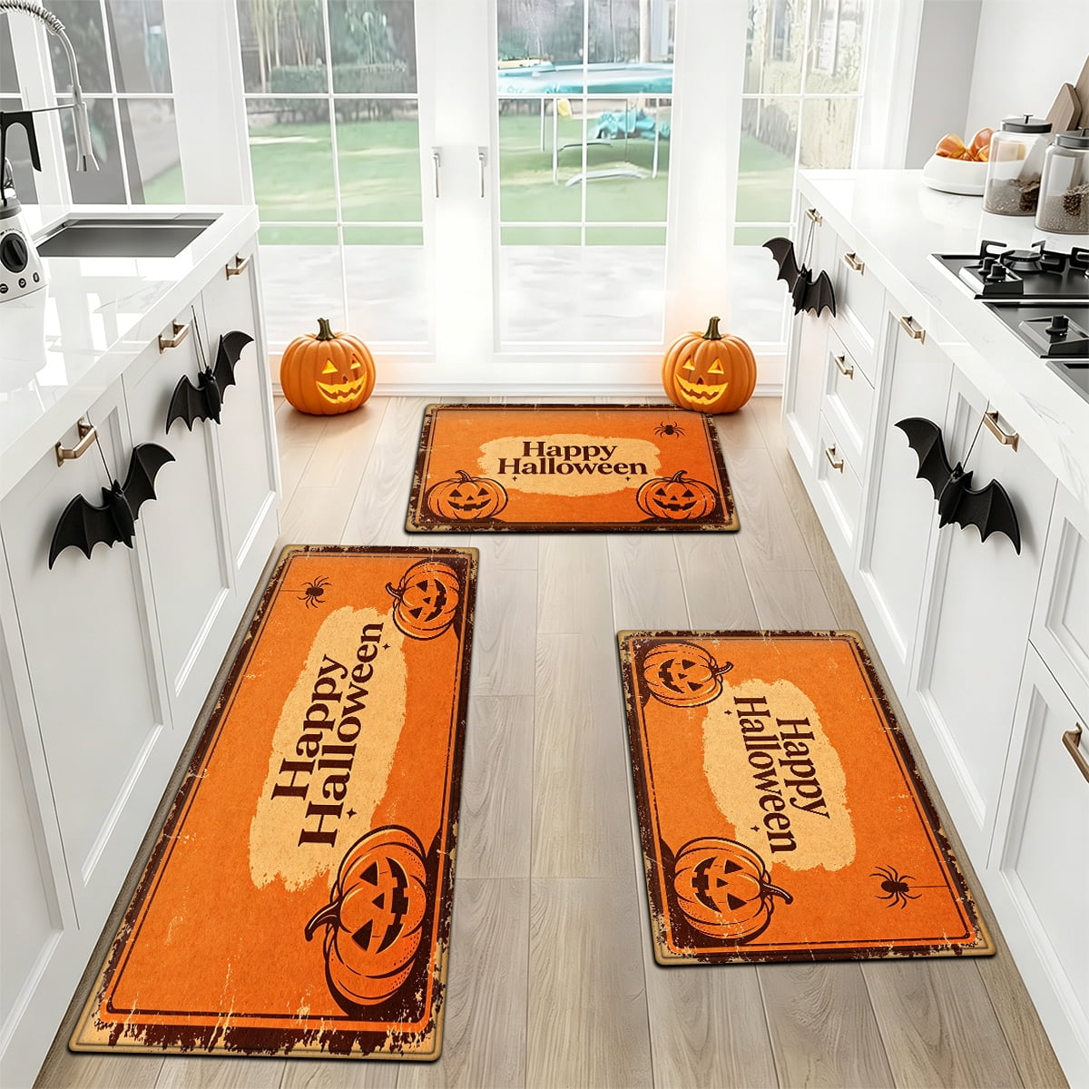 YIMEIS Halloween Orange Pumpkin Lantern Soft Non-slip 1Pc Flannel Mat and Kitchen Rugs,16''x24'',for Bathroom Entryway Bedroom