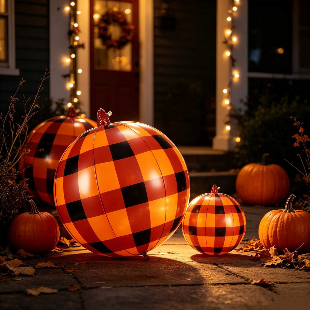 HHJZPR Halloween Pattern Pumpkin Foil Mylar Balloons, Striped Polka Dot Buffalo Plaid Inflatable Pumpkin Ornaments, Fall Farmhouse Party Yard Table Decor Ball