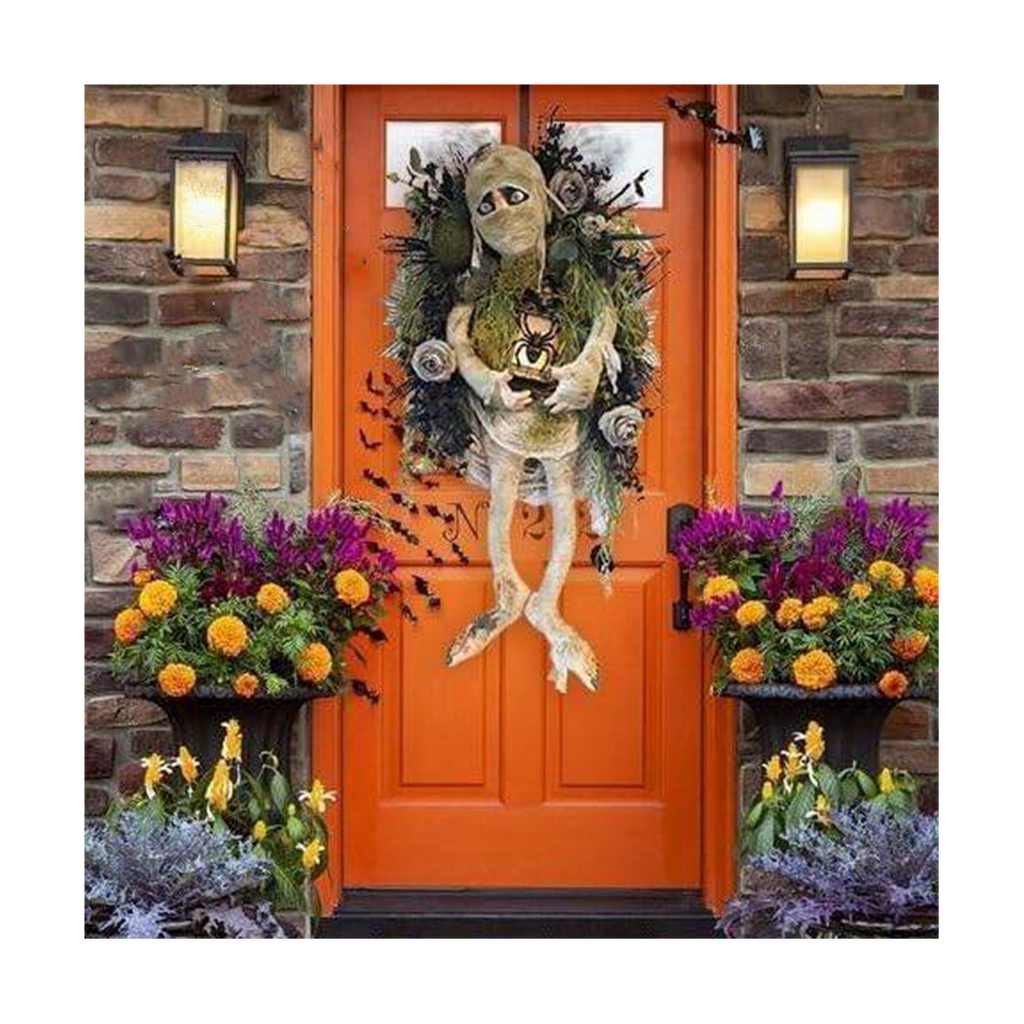 New Halloween Mummy Wreath for Front Door, Halloween Wreath Mummy