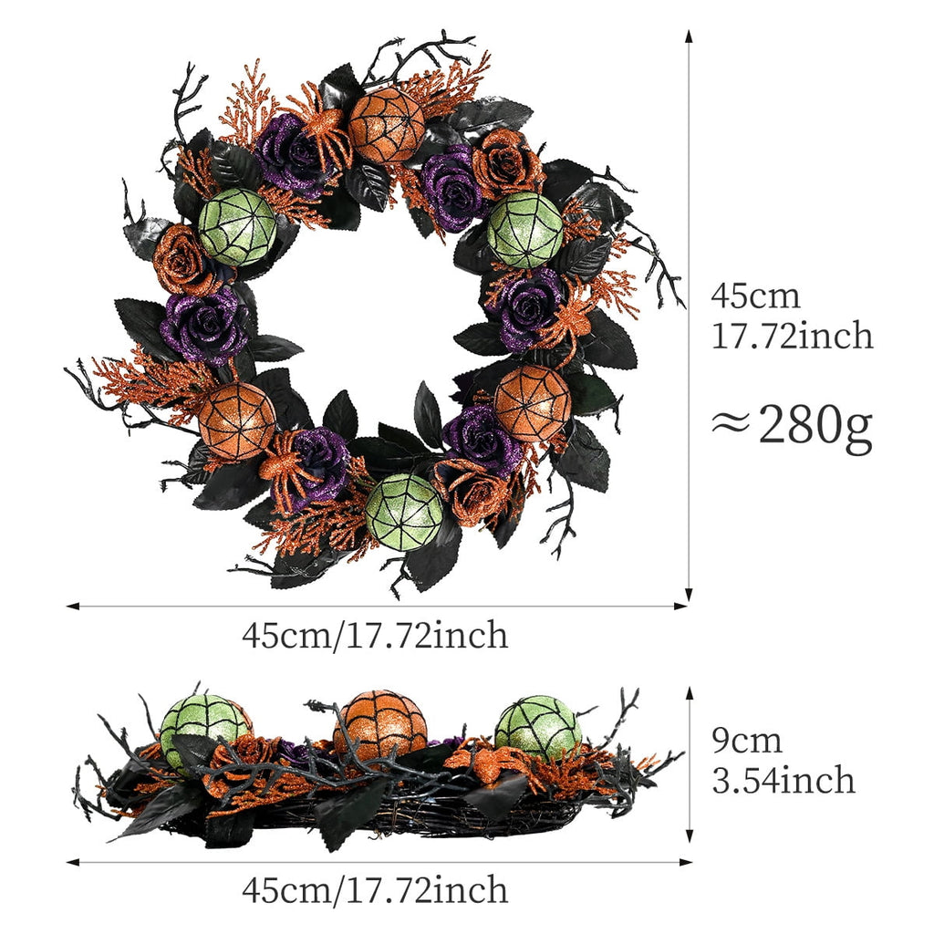 17.7 Inch Halloween Wreaths for Front Door, Spider Rose Wreaths for Indoor Outdoor Window Proch Wall Home Halloween Decoration