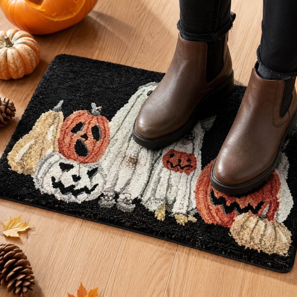 Halloween Pumpkin Doormat, Soft Non-Slip Indoor Outdoor Welcome Rug for Entryway Porch and Front Door