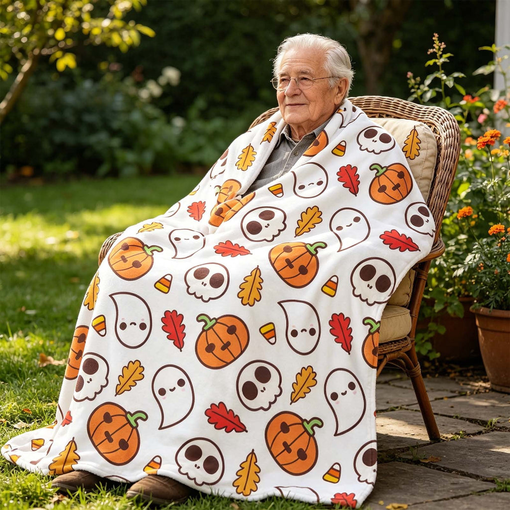 Halloween blanket,Halloween Print Throw Blanket Flannel Soft Cozy Decorative Nap Blanket with Ghost Pumpkin Skull for Office Bedroom Sofa Camping Travel(100x150cm/39x59 Inch),Black