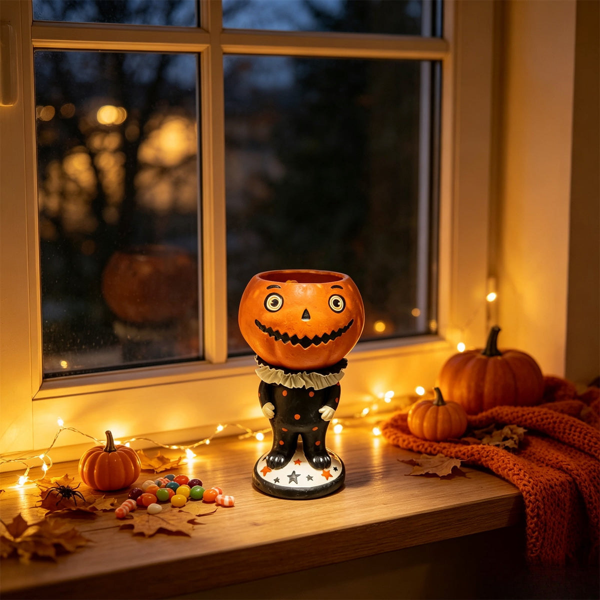 Halloween Decoration Ghost Figurine 11in Resin Ghost Statues with Pumpkin Candy Bowl for Outdoor Indoor Front Door, Porch Yard Lawn Party Decor