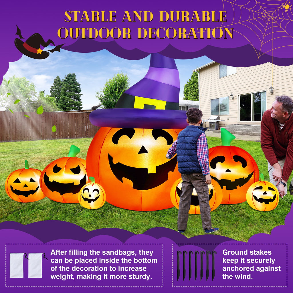 Yexmas 7.5FT Halloween Inflatable Pumpkin,Halloween Blow Ups with Witch Hat for Party Yard, Garden, Lawn, Indoor Outdoor Halloween Decor