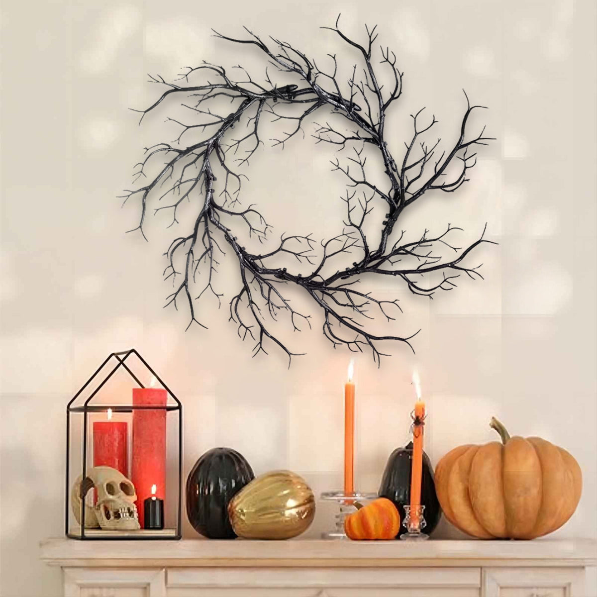 Darzheoy Halloween Wreaths for Front Door, Halloween Decorations Black Halloween Wreath for Front Door Thanksgiving Christmas Halloween Decor