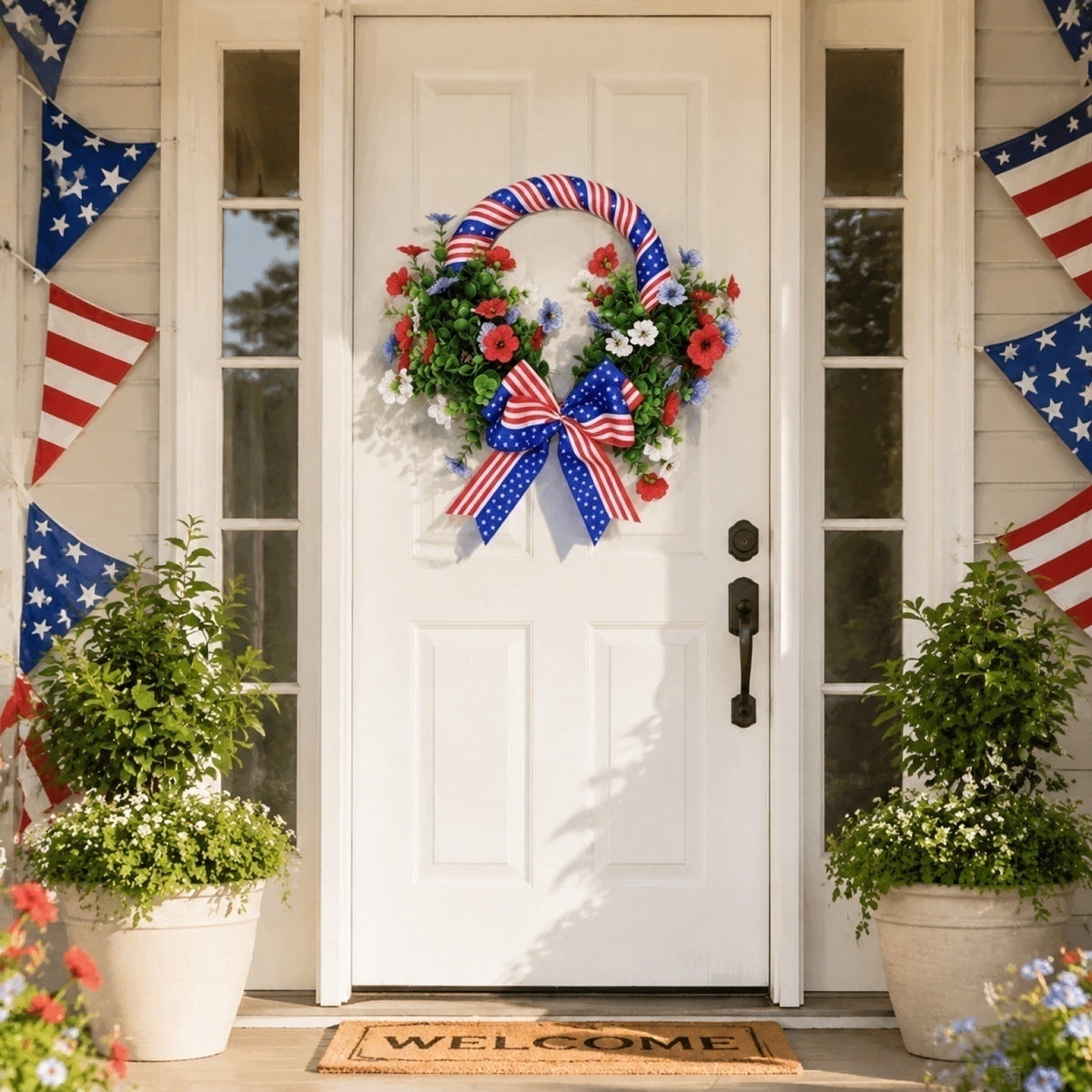 Nkmbld 4th of July Wreaths for Front Door, Independence Day Wreath Red White Blue Flower Wreath for Independence Day Memorial Day Flag Day Decor