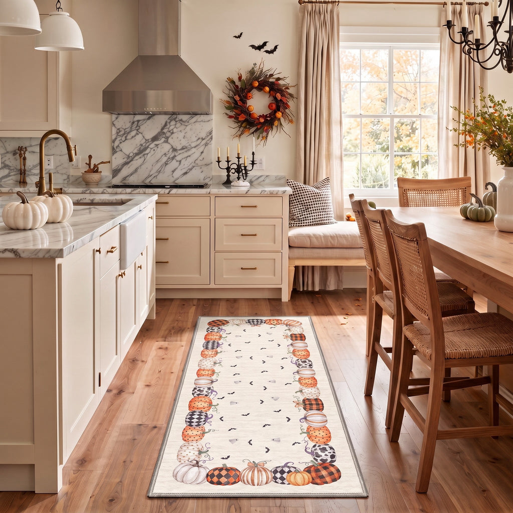 KUETH 3'x5' Halloween Machine Washable Area Rug, Non-Slip Rugs for Living Room, Bedroom and Dining Room, Orange
