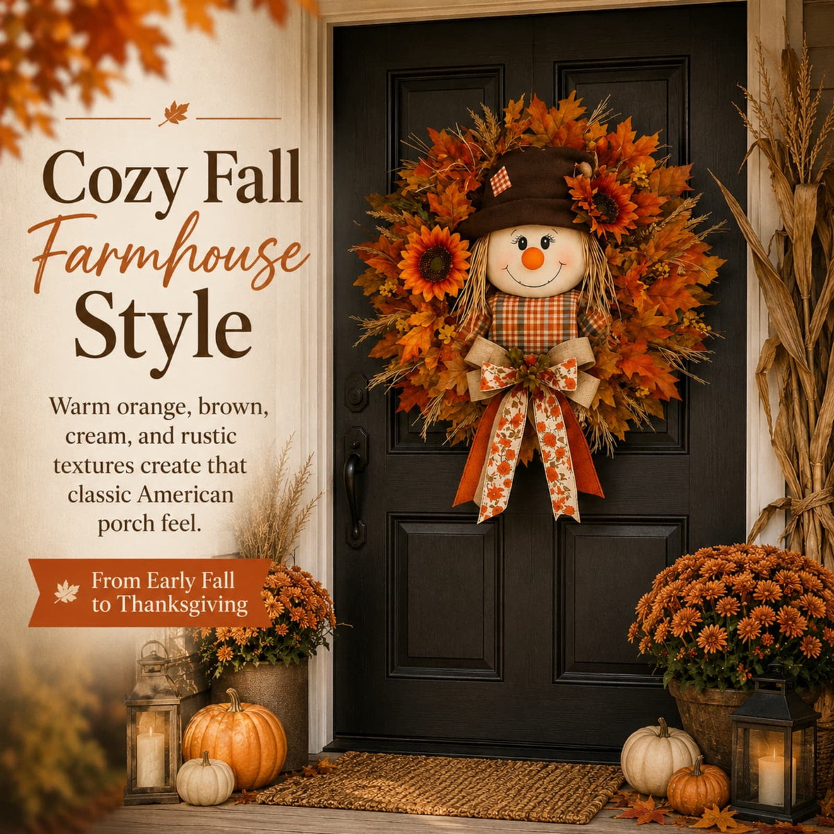 ICQOVD Halloween Pumpkin Maple Leaf Wreath with Skeleton Ornament Orange Black Bow Front Door Hanging Fall Home Decoration 15.75*15.75*3.15IN