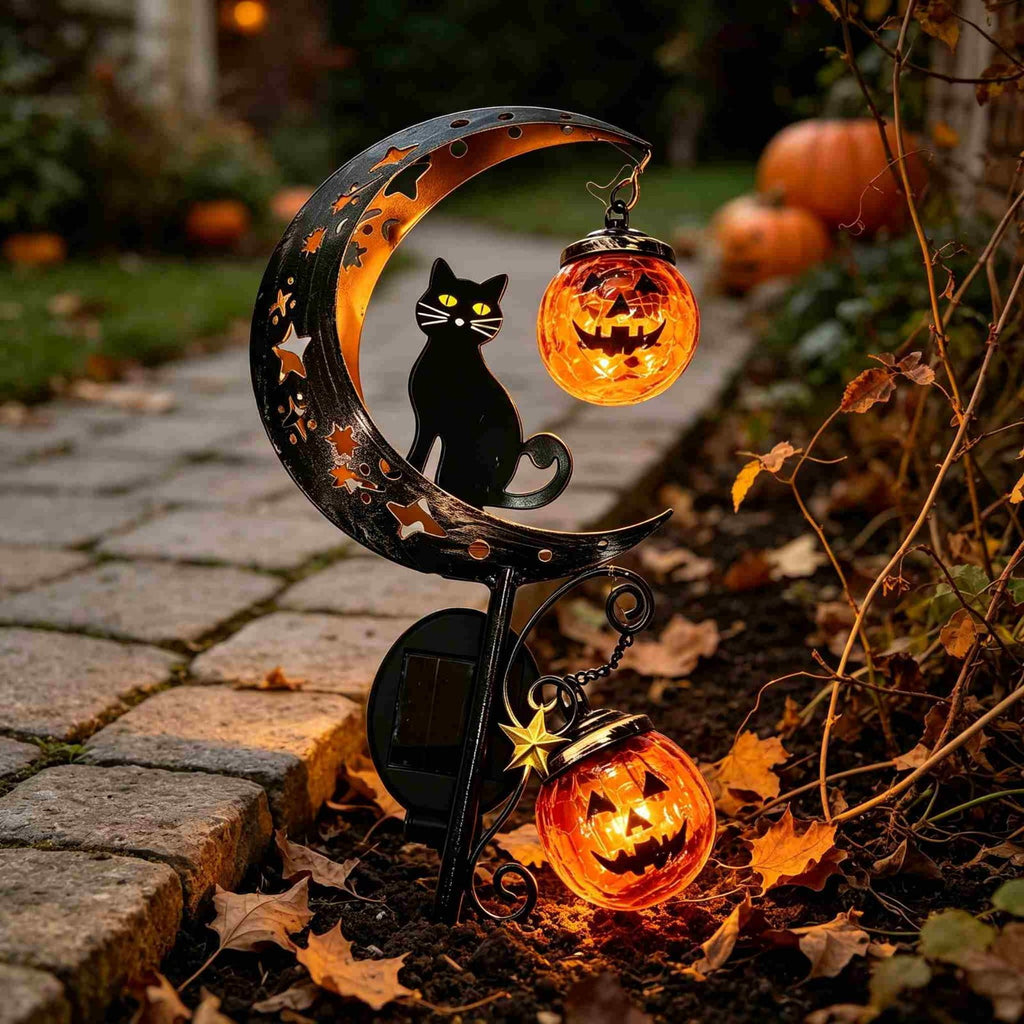 Halloween Solar Garden Stake Light,Metal Hanging Pumpkin Lantern Waterproof for Yard Lawn Proch