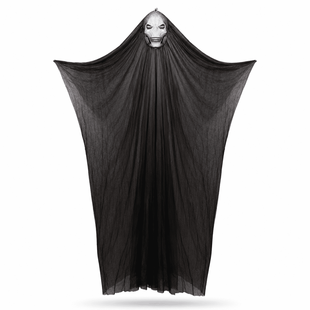 Diceymbol Halloween Decorations Outdoor, 10.83 ft Large Sound Activated Light up Skull Ghost Prop with Extra Long Black Gauze for Porch Entryway Tree Yard Party Decor
