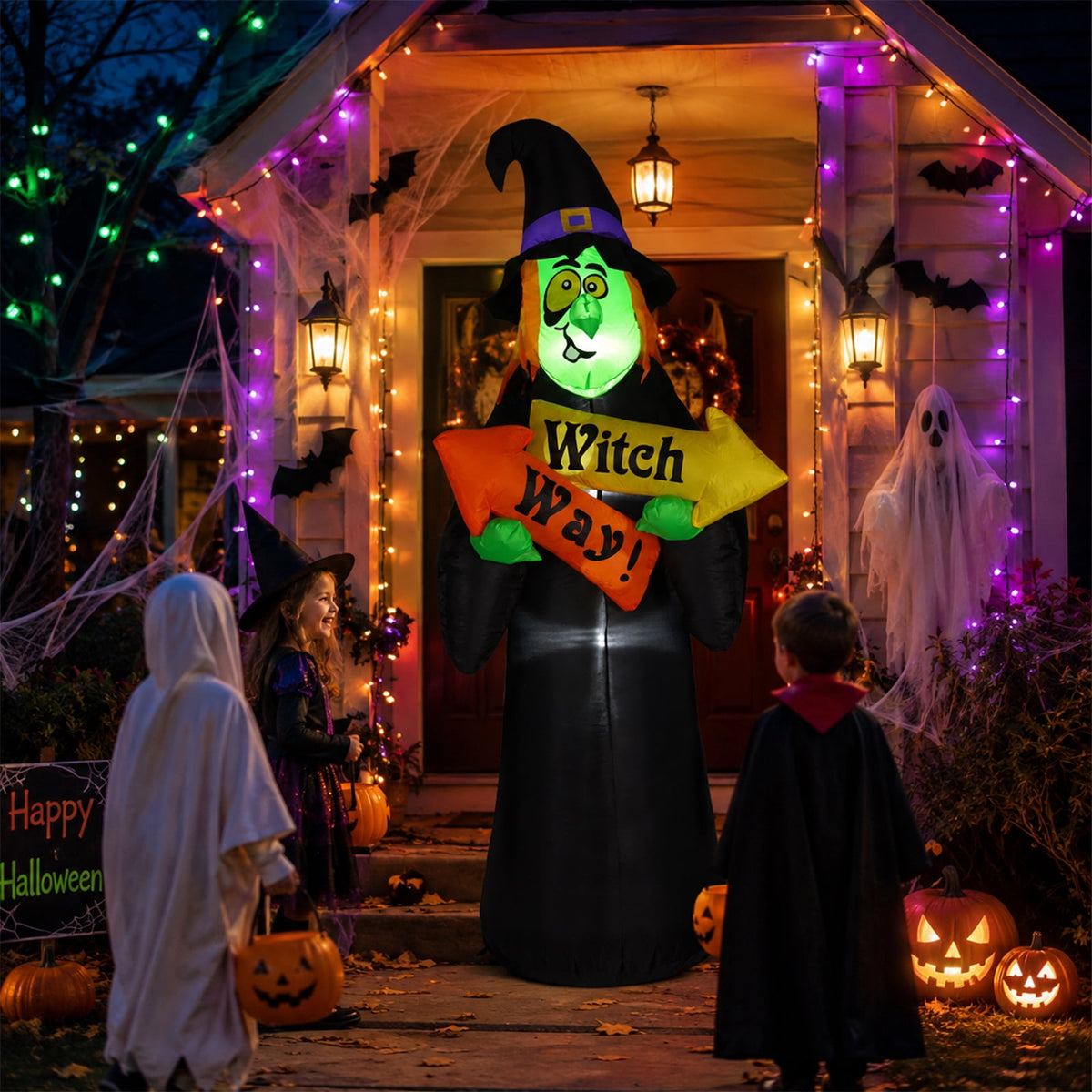 6FT Halloween Inflatable Ghost Pumpkin Decorations with LED Lights, 3 Ghosts Inflatable Yard Decorations for Outdoor Lawn Garden Porch Indoor Party Decorations