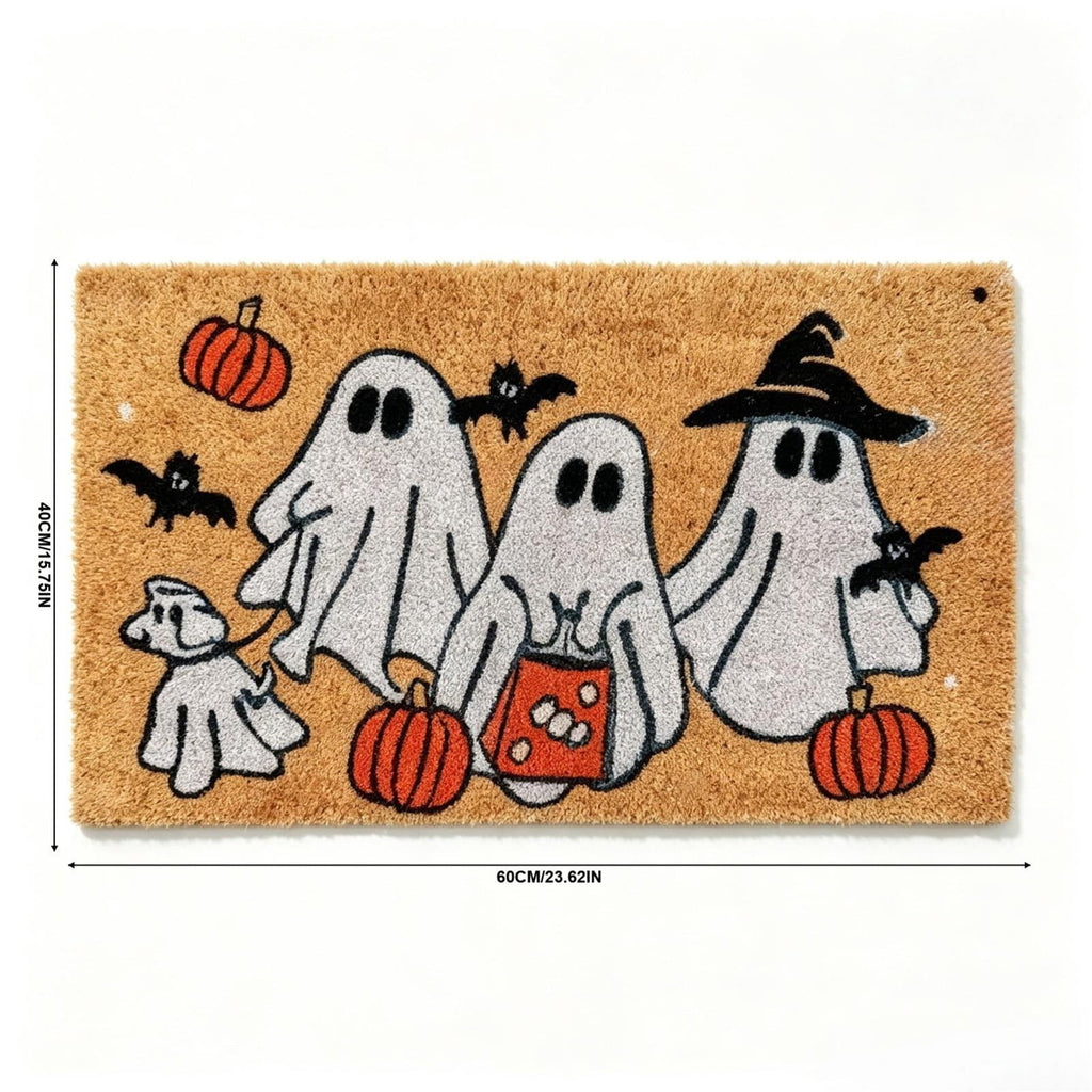 Fllostpr Halloween Pumpkin & Crow Welcome Doormat for Front Door, Non-Slip Vintage Brown Coir Floor Mat for Outdoor Porch Entryway Decor,16x24 Inch