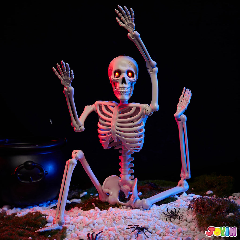 Joyfy 2 Pcs 24 Inch Halloween Skeleton Decor,2 FT Posable Skeleton Halloween Prop for Haunted House Indoor Outdoor Decoration Spooky Decor,Full Body with Movable Joints for Halloween Decoration