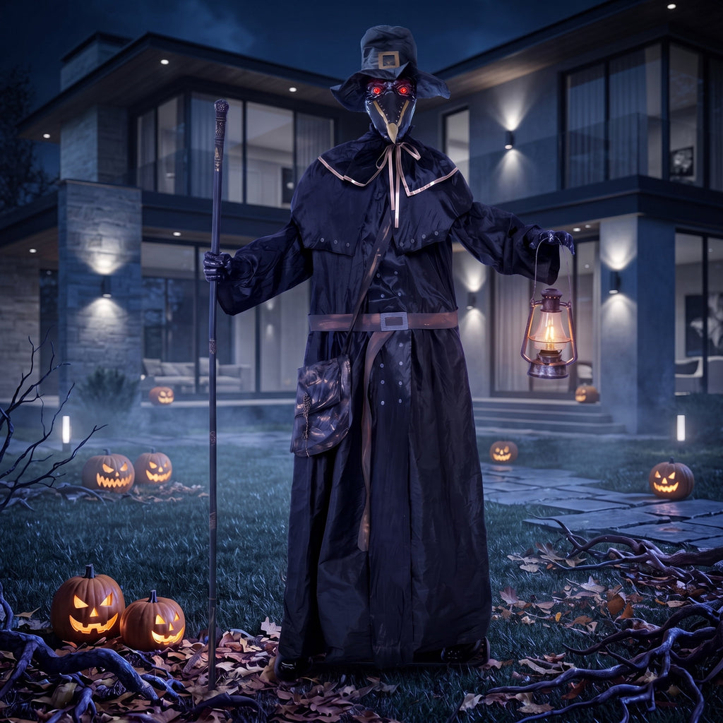 Joyfy 6.2 FT (74.8") Halloween Decoration Outdoor Animatronic Ghost Doctor, Sound Activated Life-Size Standing Ghost with Rotating Head, LED Eyes & Lantern, for Scary Haunted House,Yard Decor