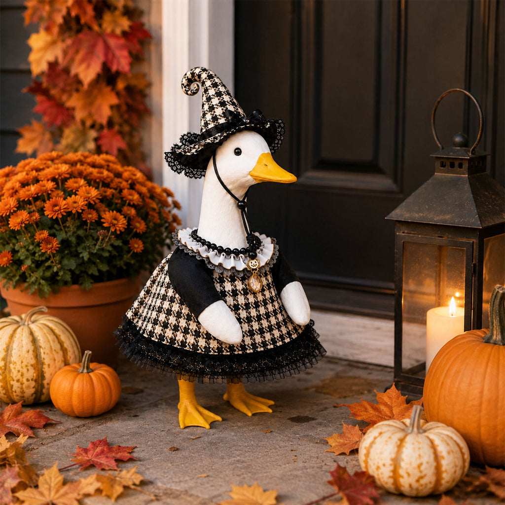 Halloween Garden Porch Decor, Porch Goose Outfits Halloween, 23 Inch Porch Goose Outfits, Witch Dress and Hat Set, Fits 23X11X26 Inch Standing Plush Goose for Front Porch Lawn
