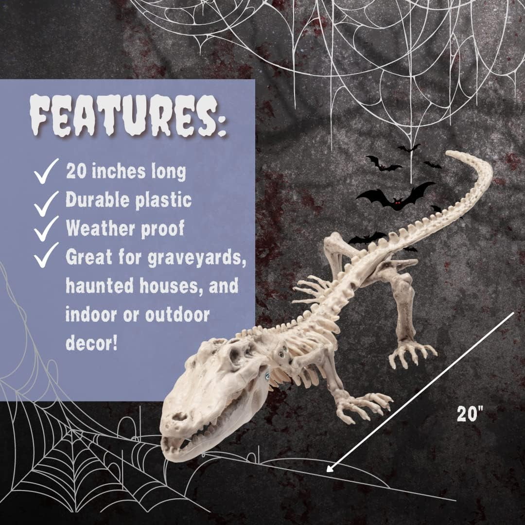 Halloween Crocodile Skeleton 20" Long-Weather Resistant Yard Fall Props & Decorations - House Party Decor and Weatherproof for Indoor/Outdoor Use