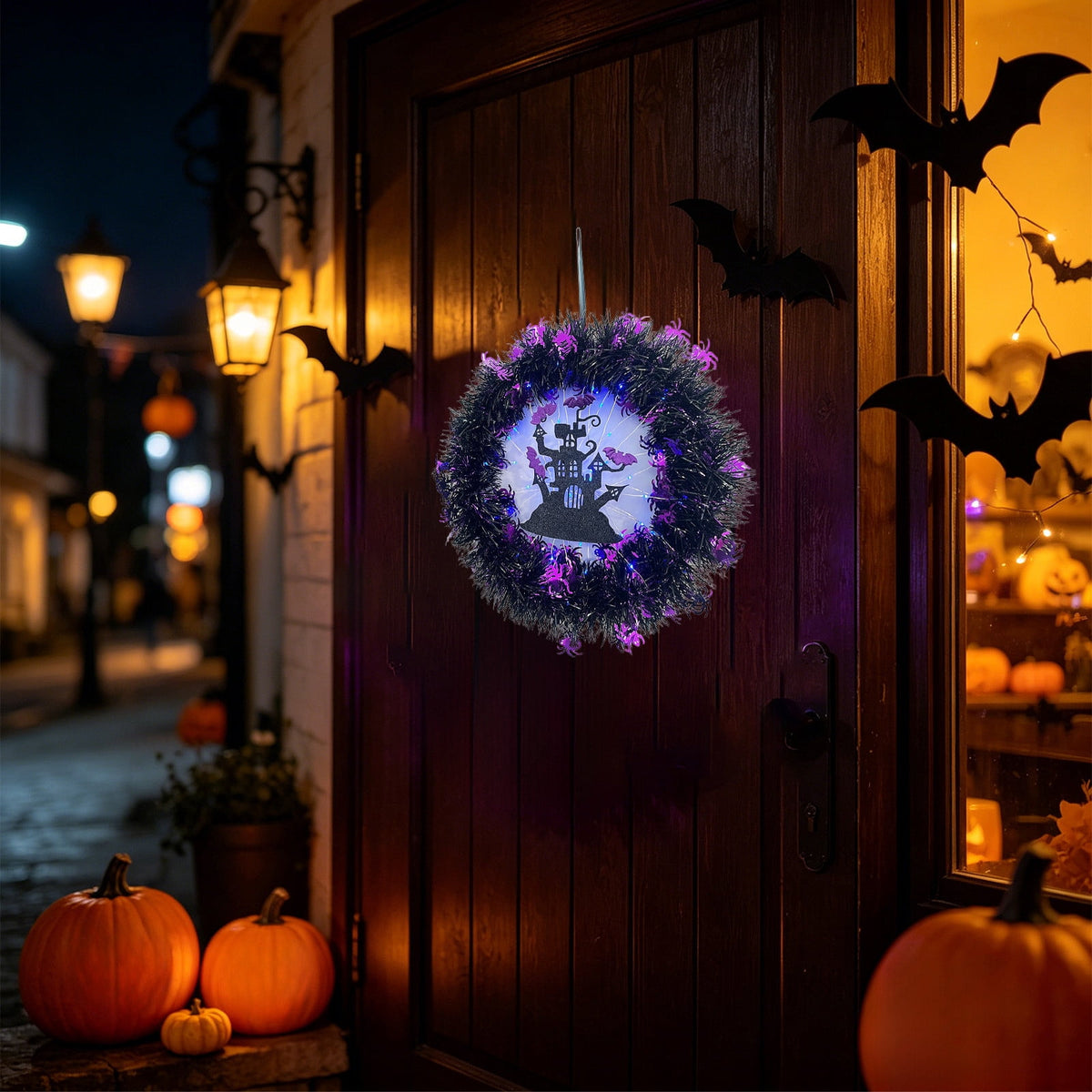 Hotyverty Halloween Wreath for Front Door, 13.77 Inch, Skull With Black Bow Wreath Halloween Decorations For Covered Outdoor Door & Farmhouse Gothic Home Ornament