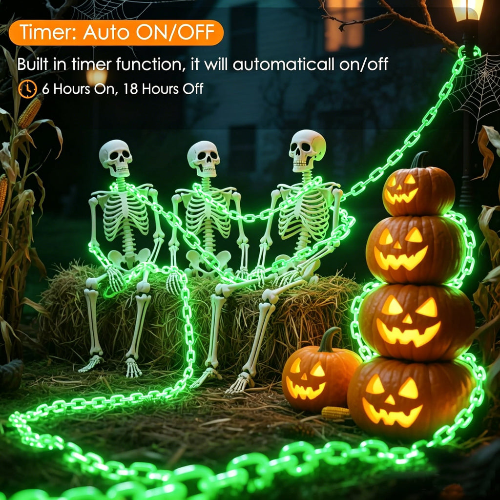 10Ft Battery Operated Plastic Chain Lights for Halloween Decorations, 8 Modes Timer Orange Halloween String Lights Waterproof Lighted Props Chains for Skeleton Dog, Haunt House,Costumes Party Decor