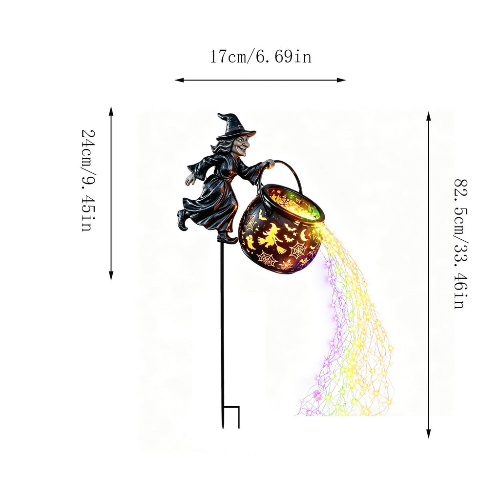 Clearance Halloween Witch Cauldron Garden Lamp, Metal Multicolor Light Outdoor Decorative Lantern, Spooky Yard Decor for Lawn Flower Bed Porch Party