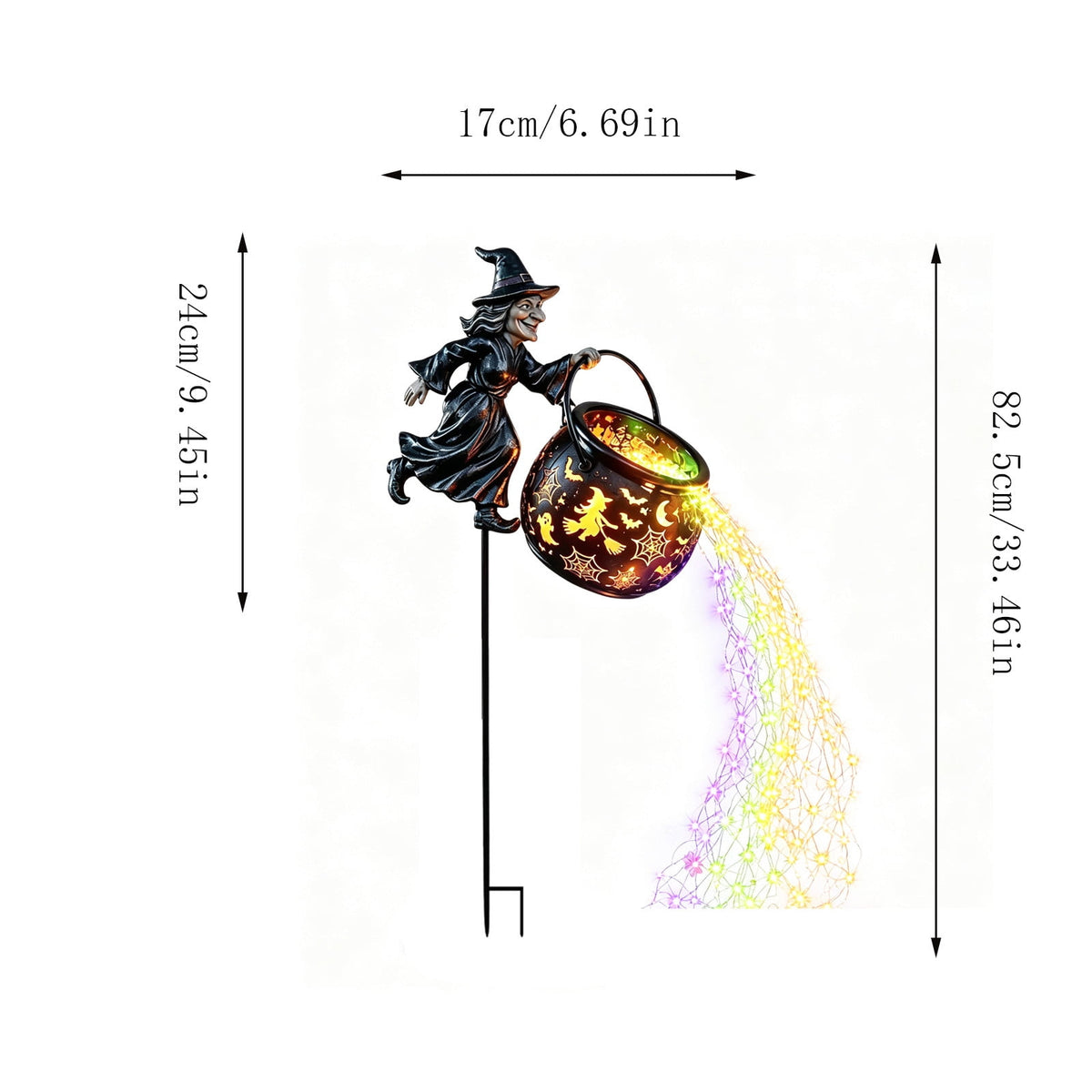 Clearance Halloween Witch Cauldron Garden Lamp, Metal Multicolor Light Outdoor Decorative Lantern, Spooky Yard Decor for Lawn Flower Bed Porch Party