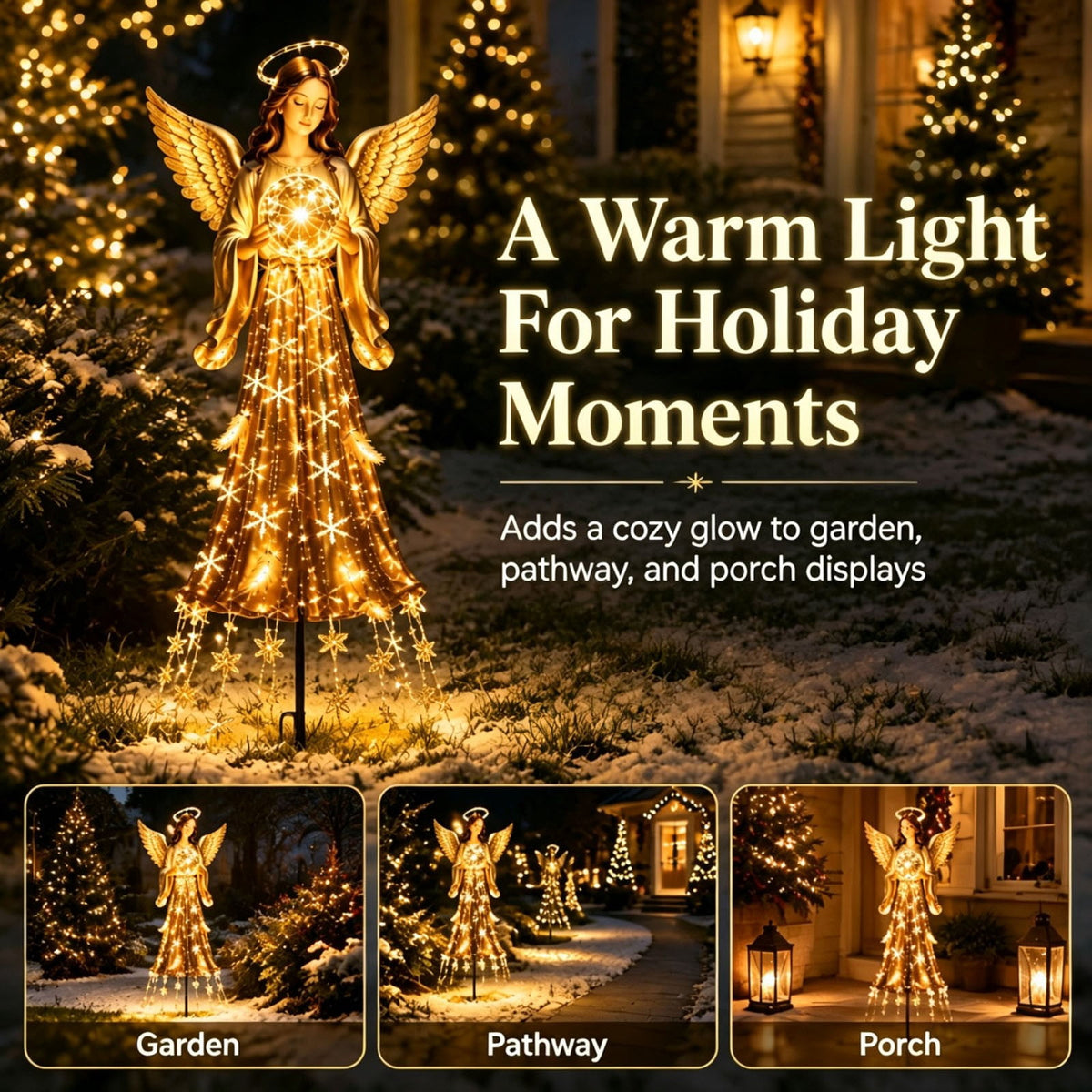 Luckky Christmas Bell Cascade Solar Yard Light,Solar Powered Flowing Star Bell Stake Light,Warm Yellow Outdoor Holiday Decor for Christmas Yard Decor（1 Pack）