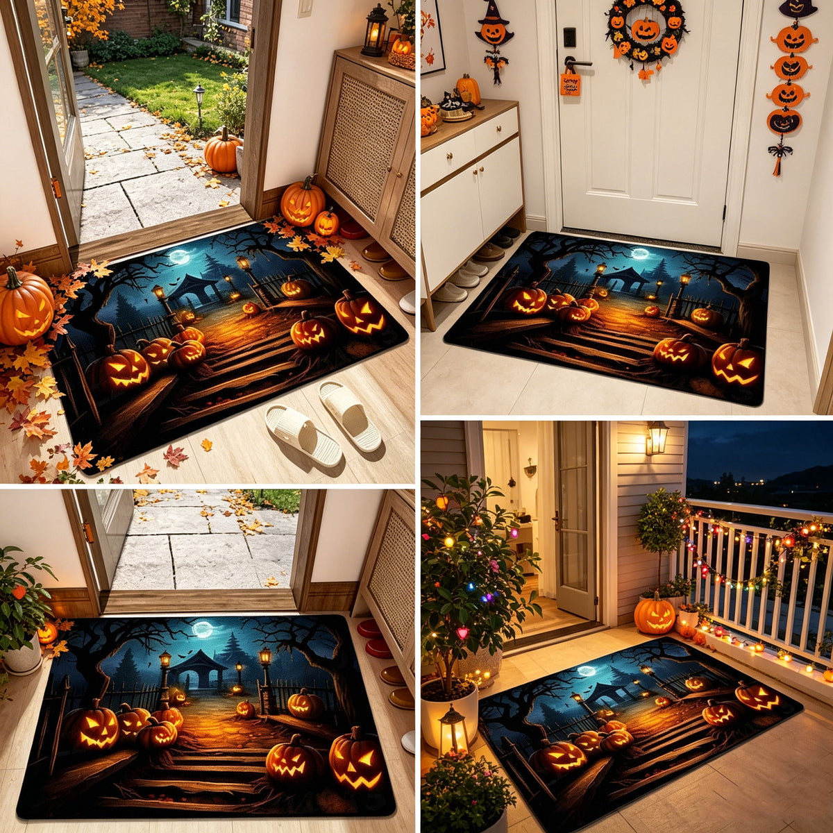 OutmaxHome Halloween Theme Cute Ghost Print Doormat, 15.8x23.6 Inch Non-Slip Absorbent Mat, Easy to Clean, for Front Door, Porch, Farmhouse