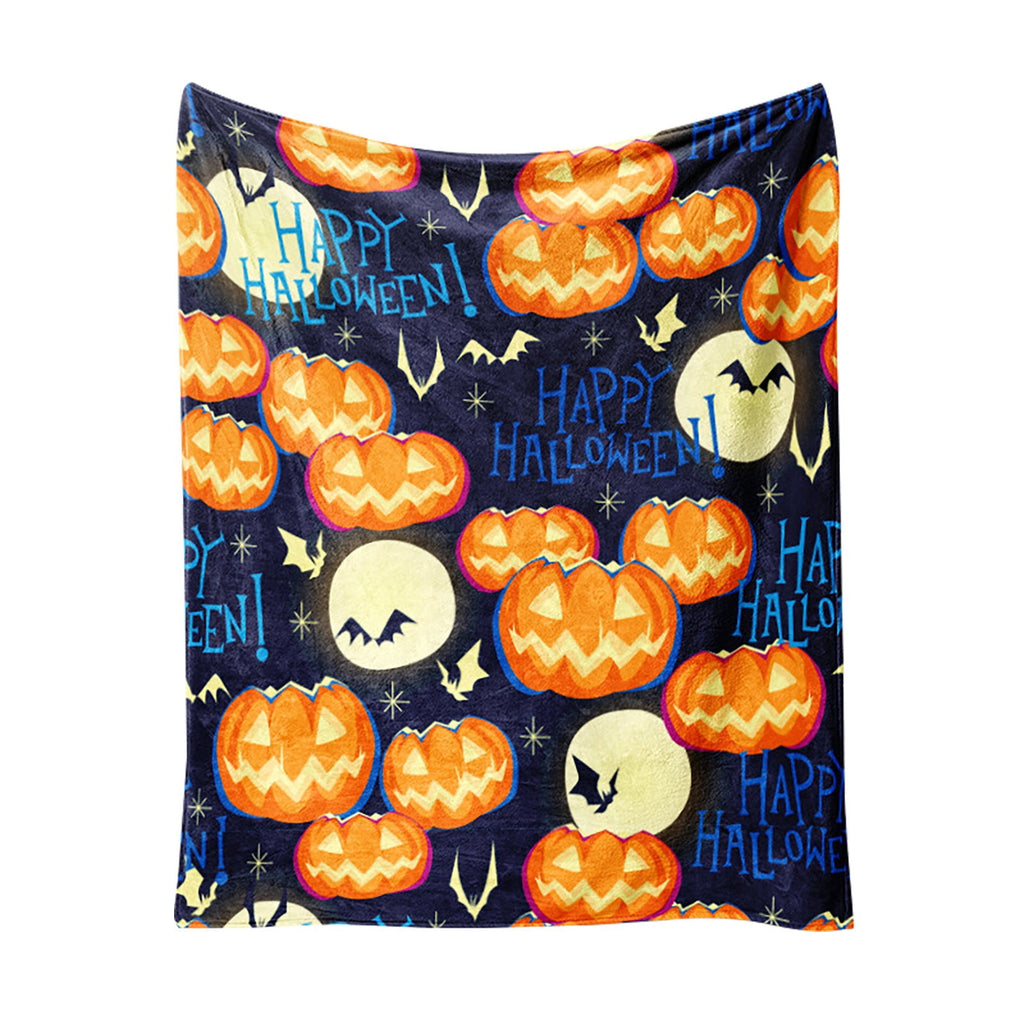 Halloween blanket,Halloween Print Throw Blanket Flannel Soft Cozy Decorative Nap Blanket with Ghost Pumpkin Skull for Office Bedroom Sofa Camping Travel(100x150cm/39x59 Inch),Black