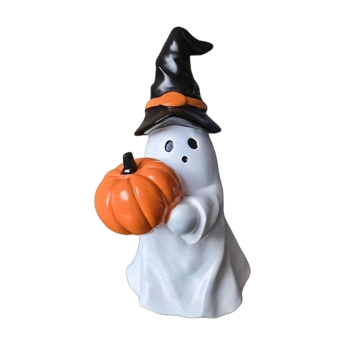 Halloween Ghost Figurine, Ghost Girl with Pink Bow & Hot Drink, Funny Ghost Statue Halloween Decor for Gift, Cute Spooky Tabletop Ornament for Home, Mantle, Desk & Party Decoration
