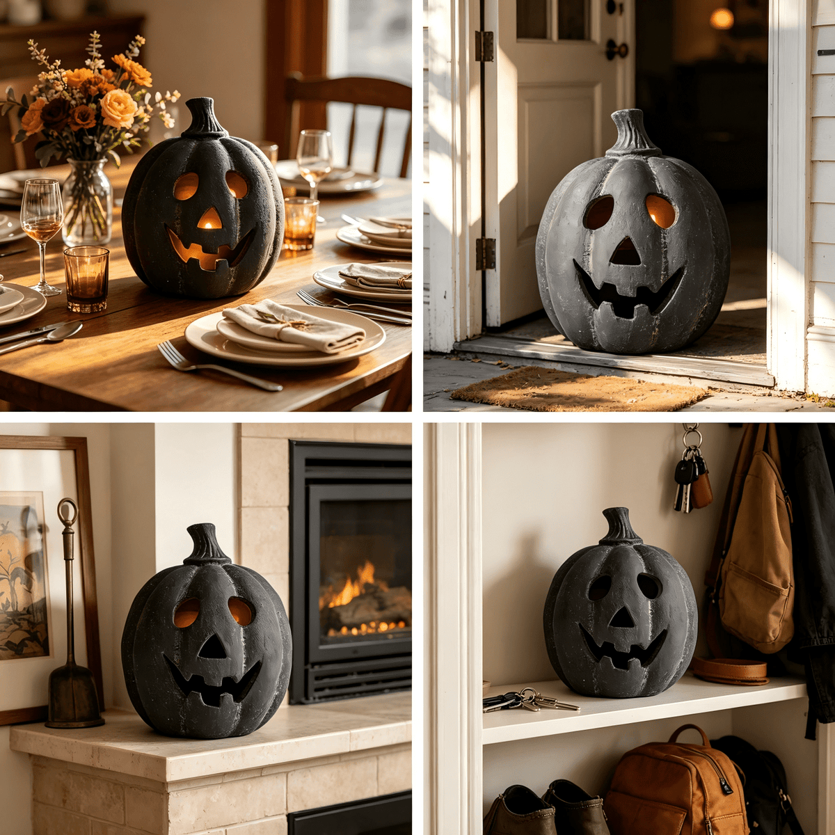 Halloween Decorations - 5.9" Black Handmade Resin Jack O Lantern Pumpkin Fall Decor, Indoor Outside Gothic Festival House Centerpiece Decoration for Table Garden Living Room Mantel