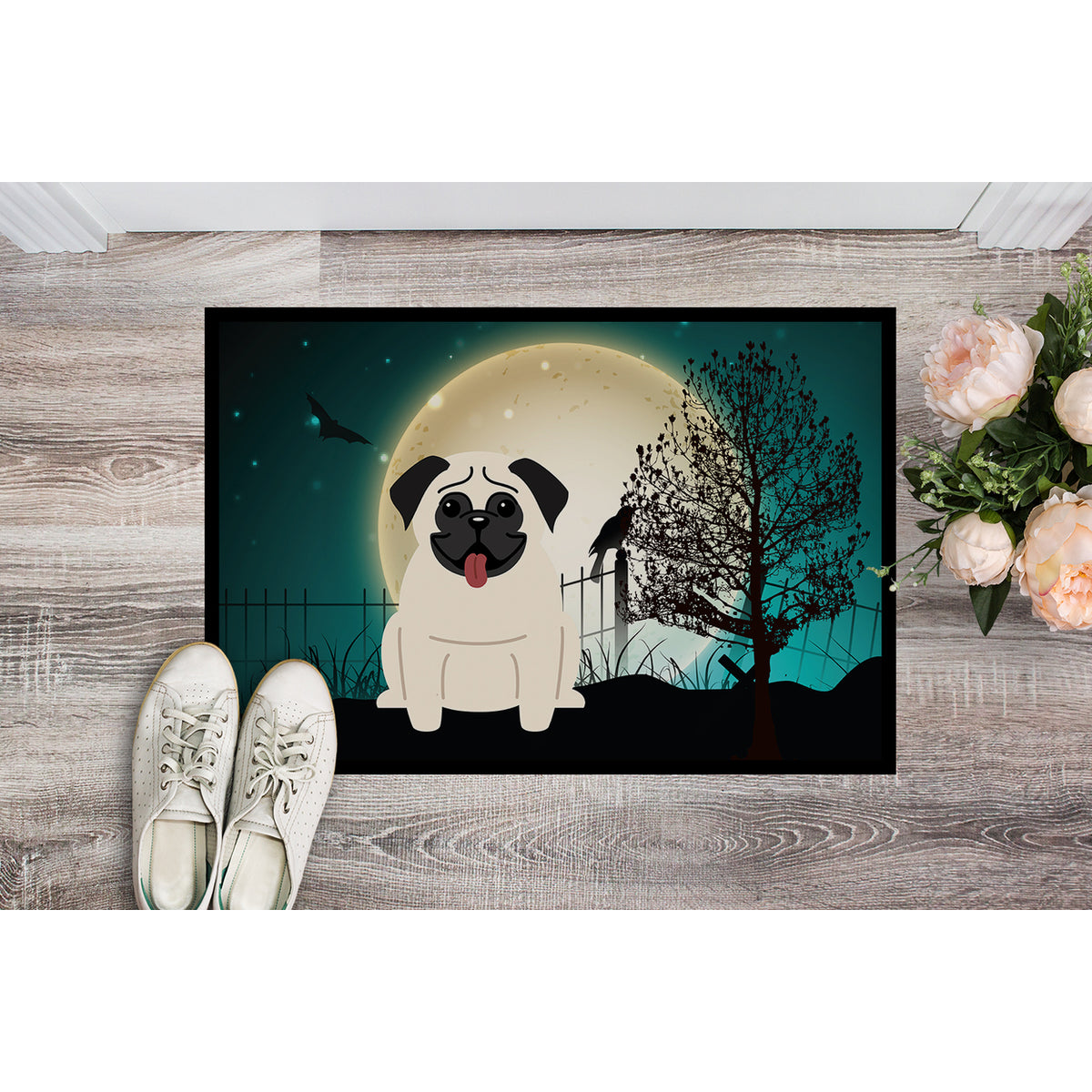 Carolines Treasures BB2194MAT Halloween Scary Pug Cream Indoor or Outdoor Mat, 18 x 0.25 x 27 in.